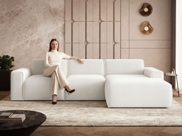 Ecksofa L-Form Rechts Lavia Bouclé-Stoff Weiß