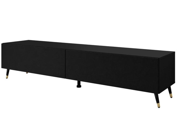 Zweittüriges TV-Lowboard auf schwarz-goldenen Beinen 175 cm mit LED-Beleuchtung Sorelle Schwarz matt