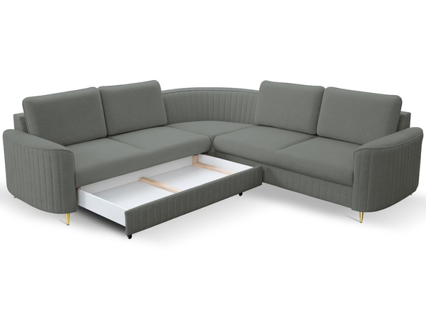 Ecksofa L-Form Rechts mit Schlaffunktion und Bettkasten Limon Grau