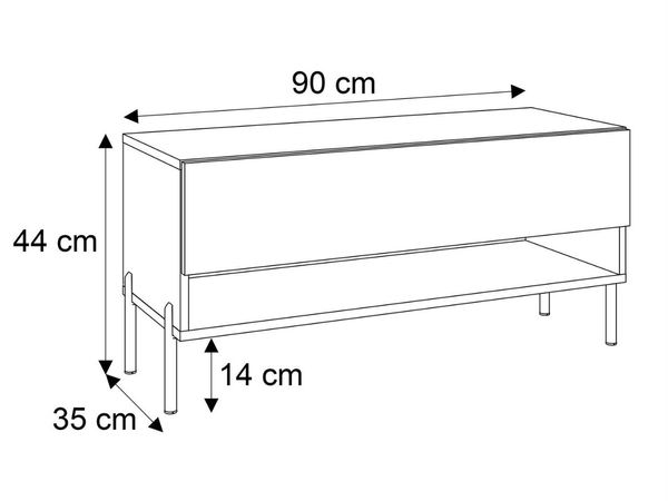 TV-Schrank 90 cm mit LED-Beleuchtung und goldenen Metallbeinen Aurelie Weiß Hochglanz