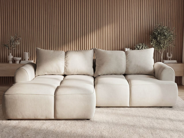 Ecksofa L-Form Links mit Schlaffunktion und Bettkasten Bonno Beige