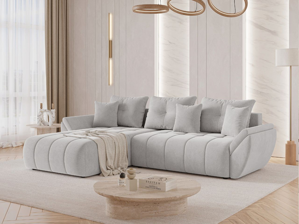 Ecksofa L-Form mit Schlaffunktion und Bettkasten Decor L Grau