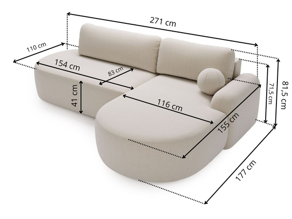 Ecksofa L-Form Links mit Schlaffunktion und Bettkasten Aurio O Hellbraun