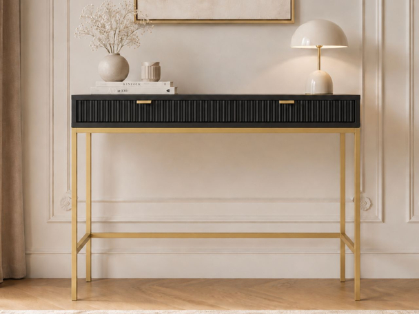 Schminktisch mit Schubladen Amber Schwarz, Gold Frame