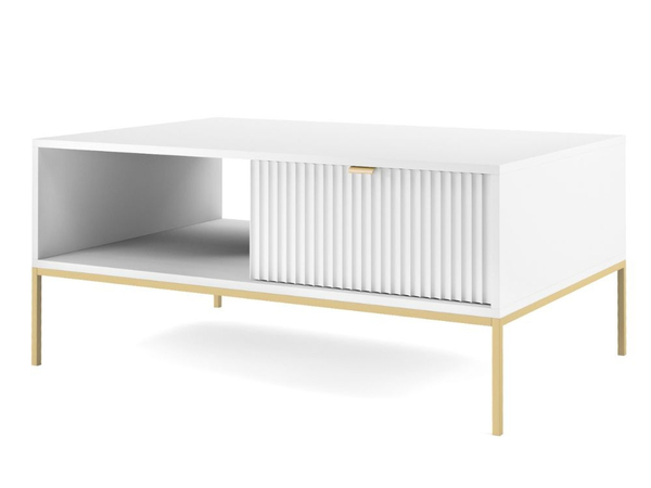 Couchtisch mit Stauraum Amber Weiß, Gold Frame