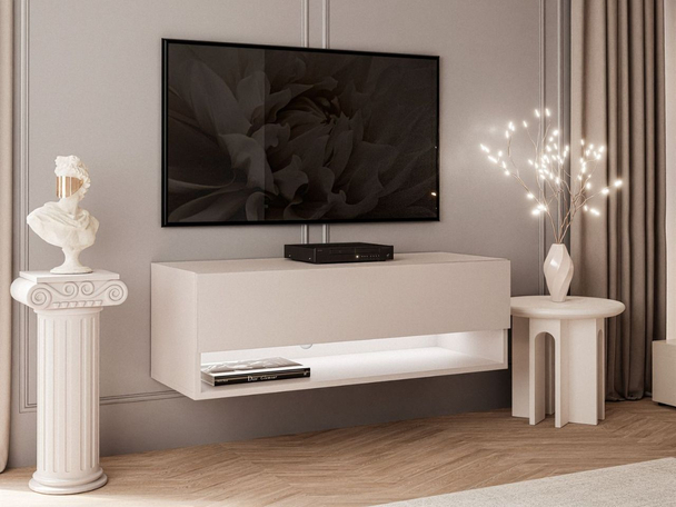 Hänge TV-Schrank 90 cm für Wohnzimmer mit LED-Beleuchtung Aurelie Kaschmir matt