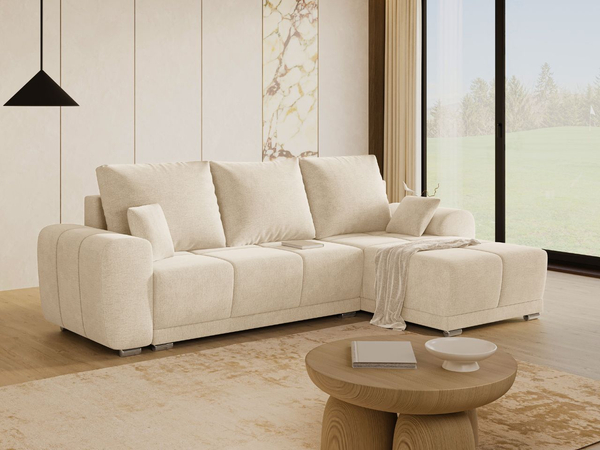 Ecksofa L-Form mit Schlaffunktion und Bettkasten Monti Rechts Beige