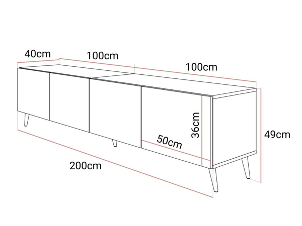 TV-Lowboard mit Türen auf Silbernen Metallbeinen 200 cm Noaé Weiß Hochglanz