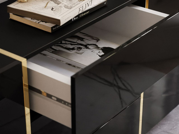 Wohnzimmer-Set im Glamour-Stil Lunelie Schwarz Hochglanz