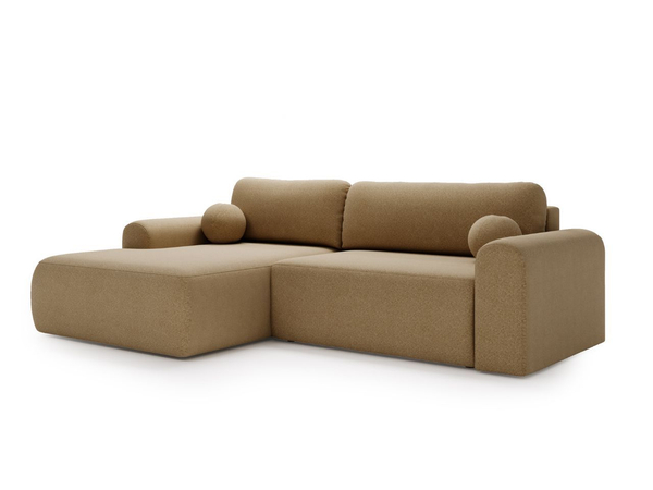 Ecksofa L-Form mit Schlaffunktion und Bettkasten Savana Links Bouclé-Stoff Hellbraun