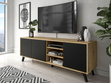 TV-Lowboard mit Türen und schwarzen Beinen Vivance Schwarz und Eiche Artisan