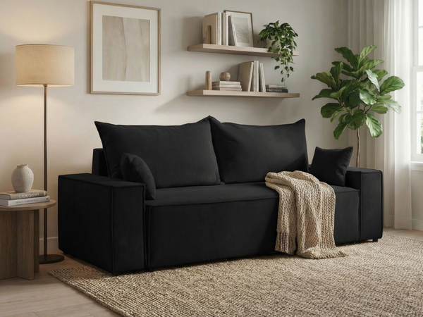 Schlafsofa mit Bettfunktion und Bettkasten Sivra Schwarz