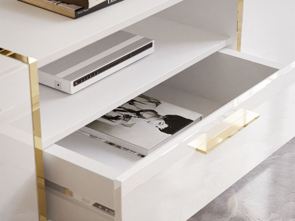 TV-Schrank im Glamour-Stil mit Schränken und Schublade Lunelie Weiß Hochglanz