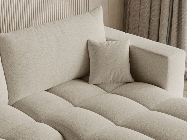 Ecksofa L-Form mit Schlaffunktion und Bettkasten Neva Bouclé-Stoff Beige