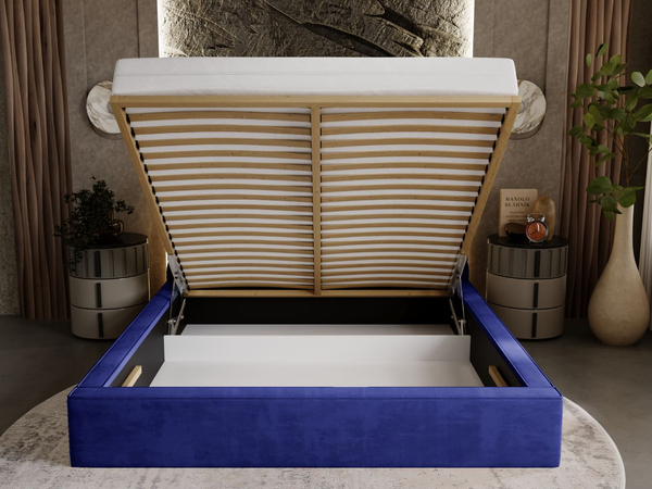 Polsterbett mit Bettkasten und Lattenrost 160x200 Apollo Blau