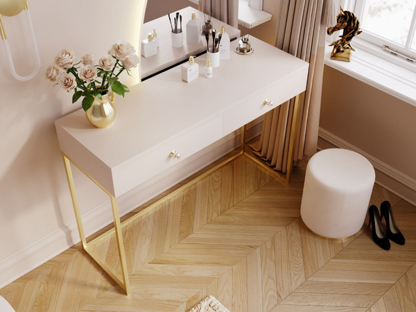 Schminktisch mit Schubladen Belleza Kaschmir Hochglanz Gold Frame