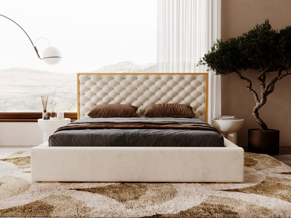 Polsterbett mit Bettkasten und Lattenrost 140x200 Bonito Beige