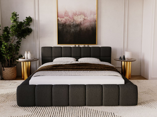 Polsterbett mit Bettkasten und Lattenrost 140x200 Alicante Boucle Schwarz