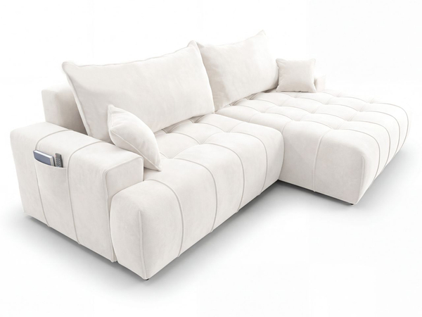 Ecksofa L-Form mit Schlaffunktion und Bettkasten Tulio Rechts Creme