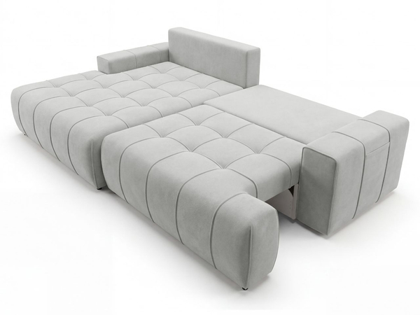 Ecksofa L-Form mit Schlaffunktion und Bettkasten Tulio Links Grau