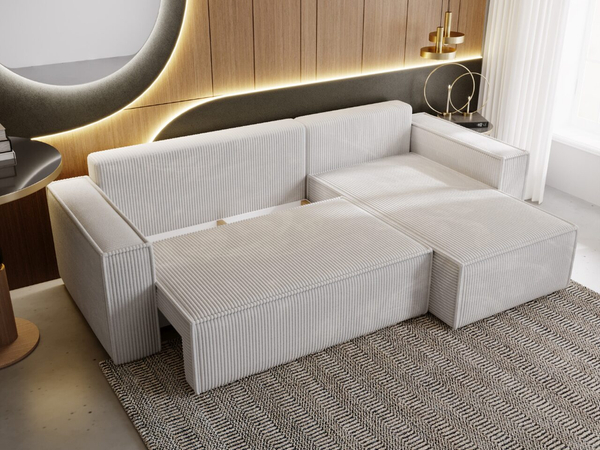 Ecksofa L-Form mit Schlaffunktion und Bettkasten Prato XL Hellgrau