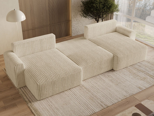 Wohnlandschaft mit Schlaffunktion und Bettkasten Aurora Beige