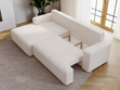 Ecksofa L-Form Links mit Schlaffunktion und Bettkasten California Creme
