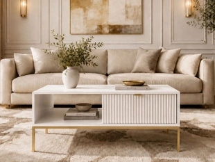 Couchtisch mit Stauraum Amber Weiß, Gold Frame