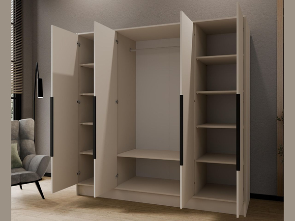 Kleiderschrank mit Spiegel 200 cm Lucca Kaschmir mit schwarzen Griffen