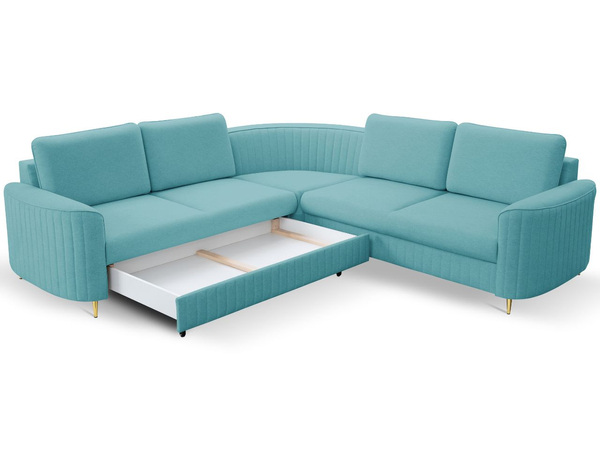 Ecksofa L-Form Rechts mit Schlaffunktion und Bettkasten Limon Blau