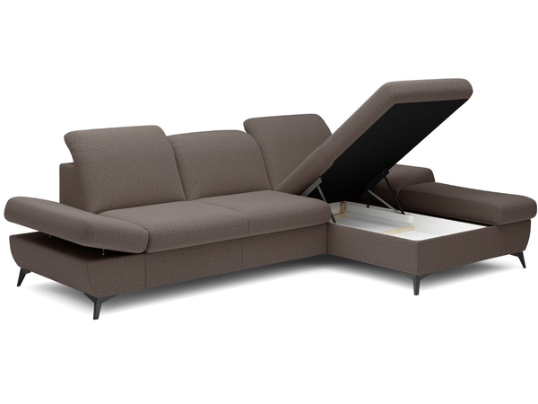 Ecksofa L-Form Rechts mit Schlaffunktion und Bettkasten Hannover Dunkelbraun