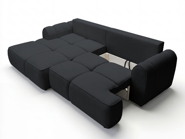Ecksofa L-Form Links mit Schlaffunktion und Bettkasten Bonno Schwarz