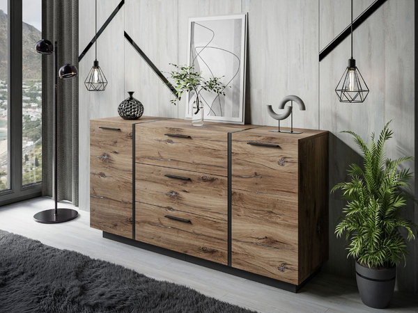 Zweitürige Kommode 158 cm mit drei Schubladen Lunelie Flagstaff-Eiche