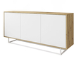 Dreitürige Kommode 154 cm im Loft-Stil auf weißem Gestell – Vivance, Weiß matt & Eiche Artisan