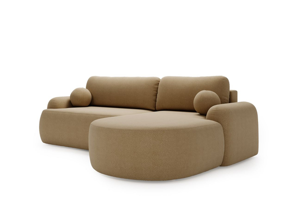 Ecksofa L-Form Rechts mit Schlaffunktion und Bettkasten Aurio Hellbraun