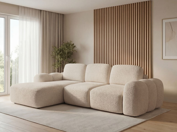 Ecksofa L-Form mit Schlaffunktion und Bettkasten Avelin Links Beige