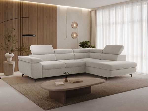 Ecksofa L-Form mit Schlaffunktion und Bettkasten Argon Rechts Hellbeige