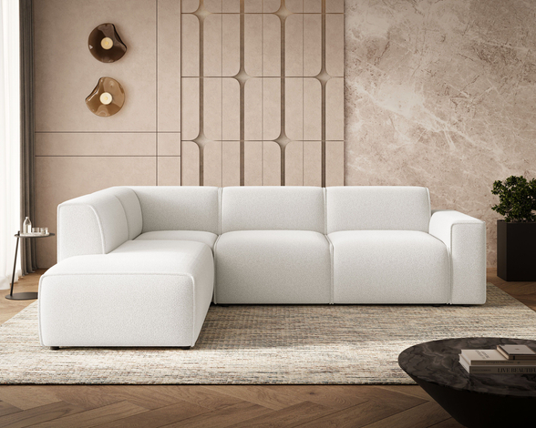 Ecksofa L-Form Links Eluno Bouclé-Stoff Weiß