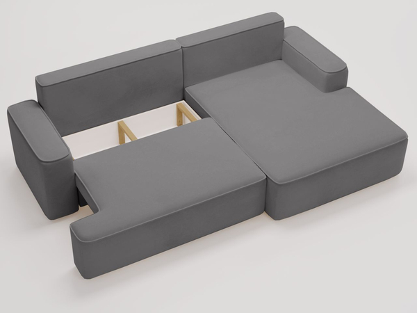 Ecksofa L-Form Rechts mit Schlaffunktion und Bettkasten California Grau