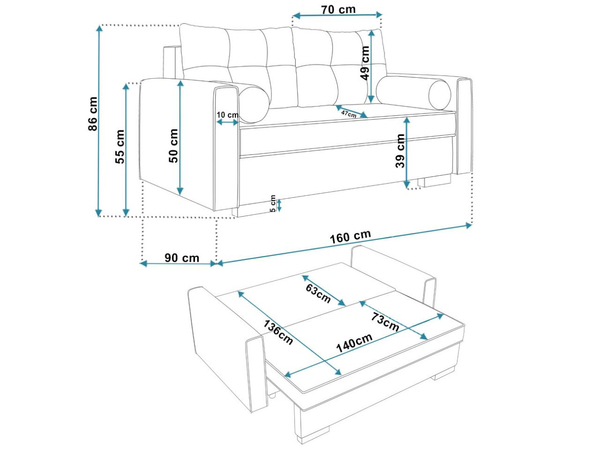 Schlafsofa mit Bettfunktion und Bettkasten Pori Creme