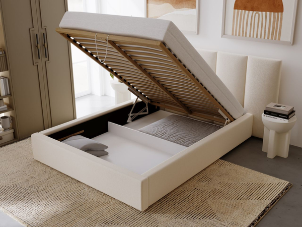 Polsterbett mit Bettkasten und Lattenrost 180x200 Lizbona Beige