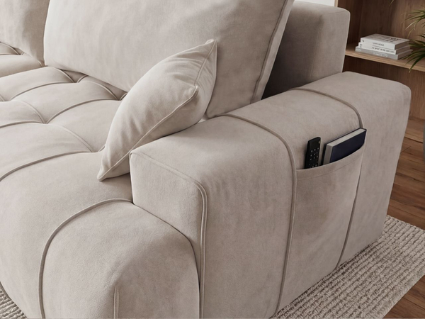 Ecksofa L-Form mit Schlaffunktion und Bettkasten Tulio Links Beige