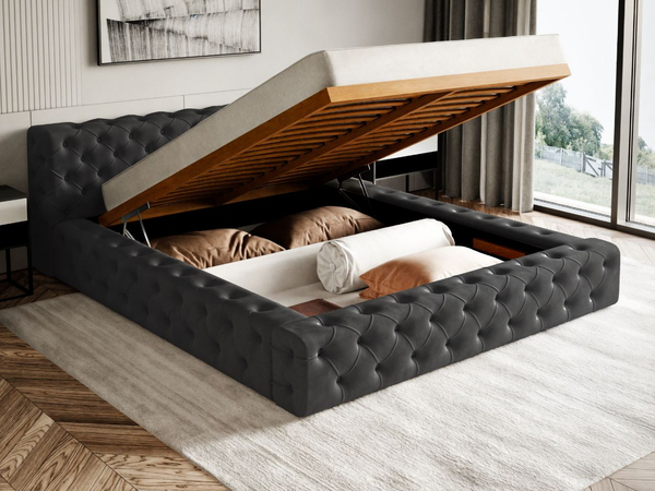 Polsterbett mit Bettkasten und Lattenrost 120x200 Palini Schwarz
