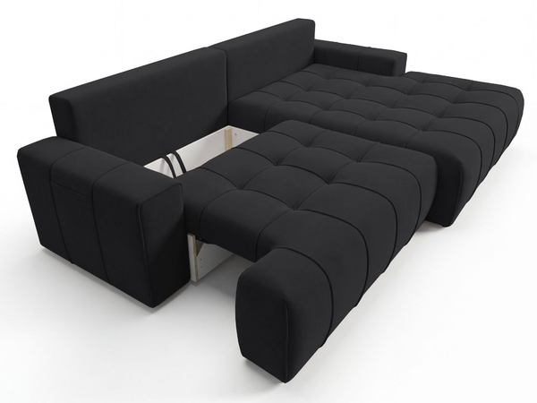 Ecksofa L-Form mit Schlaffunktion und Bettkasten Tulio Rechts Schwarz