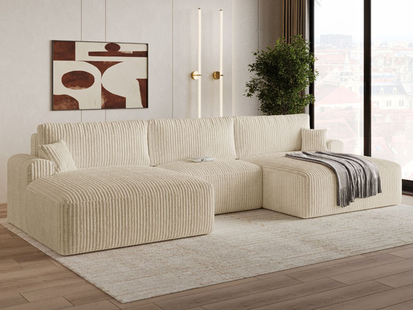 Wohnlandschaft mit Schlaffunktion und Bettkasten Serene Beige
