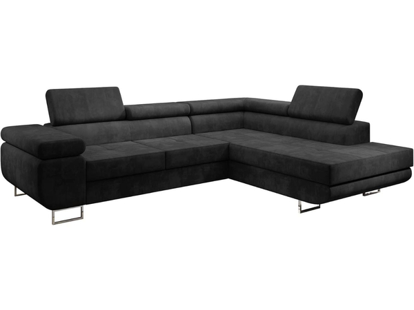 Ecksofa L-Form Rechts mit Schlaffunktion und Bettkasten Solam L Schwarz