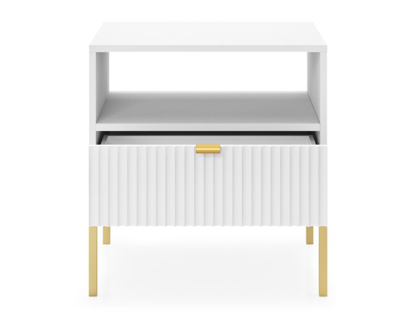 Nachtschrank mit Schublade Amber Weiß, Gold Frame