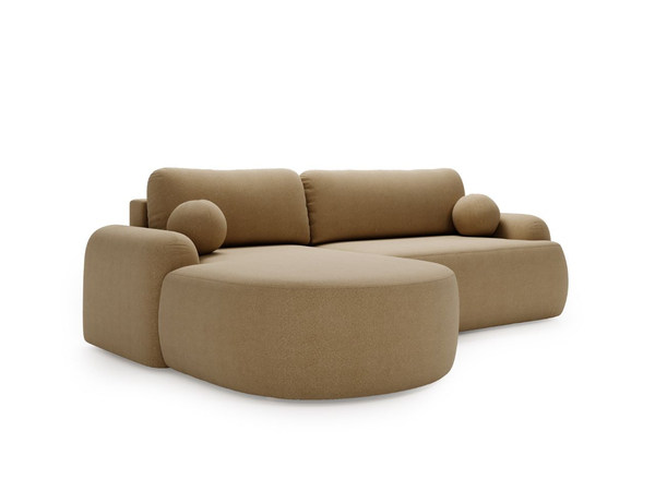 Ecksofa L-Form Links mit Schlaffunktion und Bettkasten Aurio HellBraun