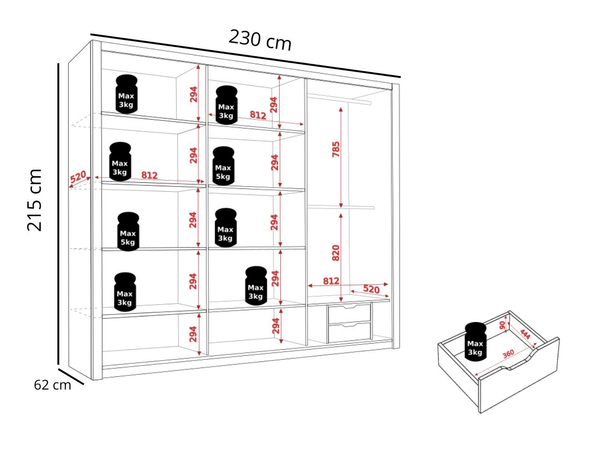 Schiebeschrank mit Spiegel Bino 250 - Weiß