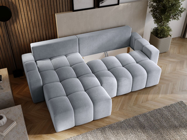 Ecksofa L-Form mit Schlaffunktion und Bettkasten Bresso Hellgrau